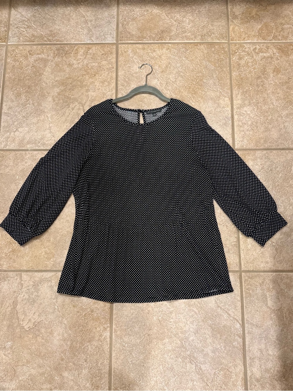 Adrianna Papell Black and White Polka Dot Puff Sleeve Blouse